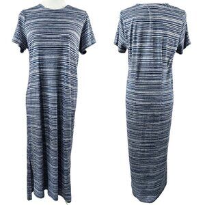 J. Jill Pure Jill Modal Blend Blue Stripe Midi Dress Beachy Boho Nautical